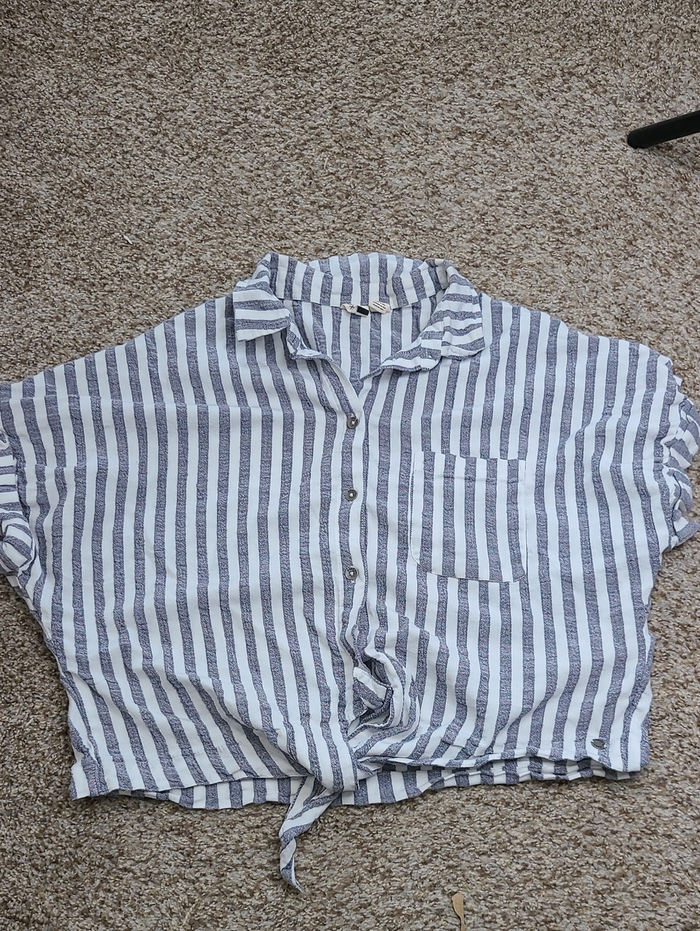 Roxy White and Gray Striped Tie-Front Blouse